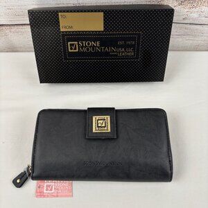 Stone Mountain Black Bonded Leather Wallet Checkbook Bifold Zip Around